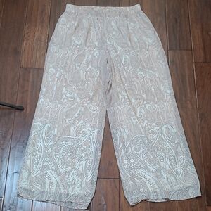 Cato Cream & Peach Paisley Print Wide Leg Pullon Pants size 14/16W